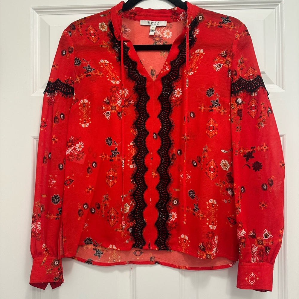 Derek Lam 10 Crosby red print blouse